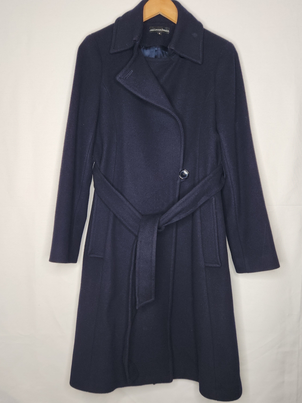 Sofia Cashmere Navy Wool Belted Trench Coat